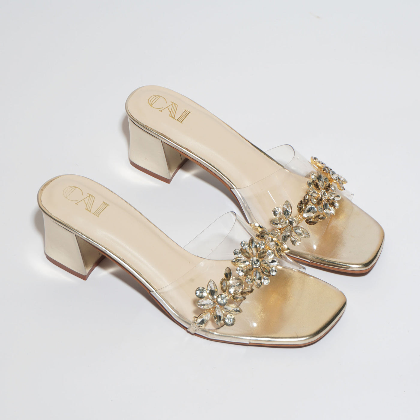 Clear Gold Embellished Heel