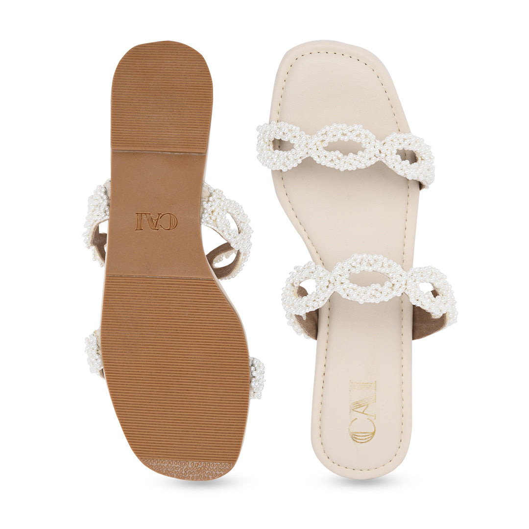 Beaded Eyelit Pearl Flats