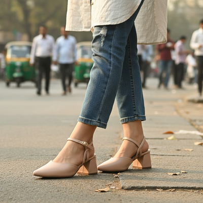 Peach Ankle Strap Pumps