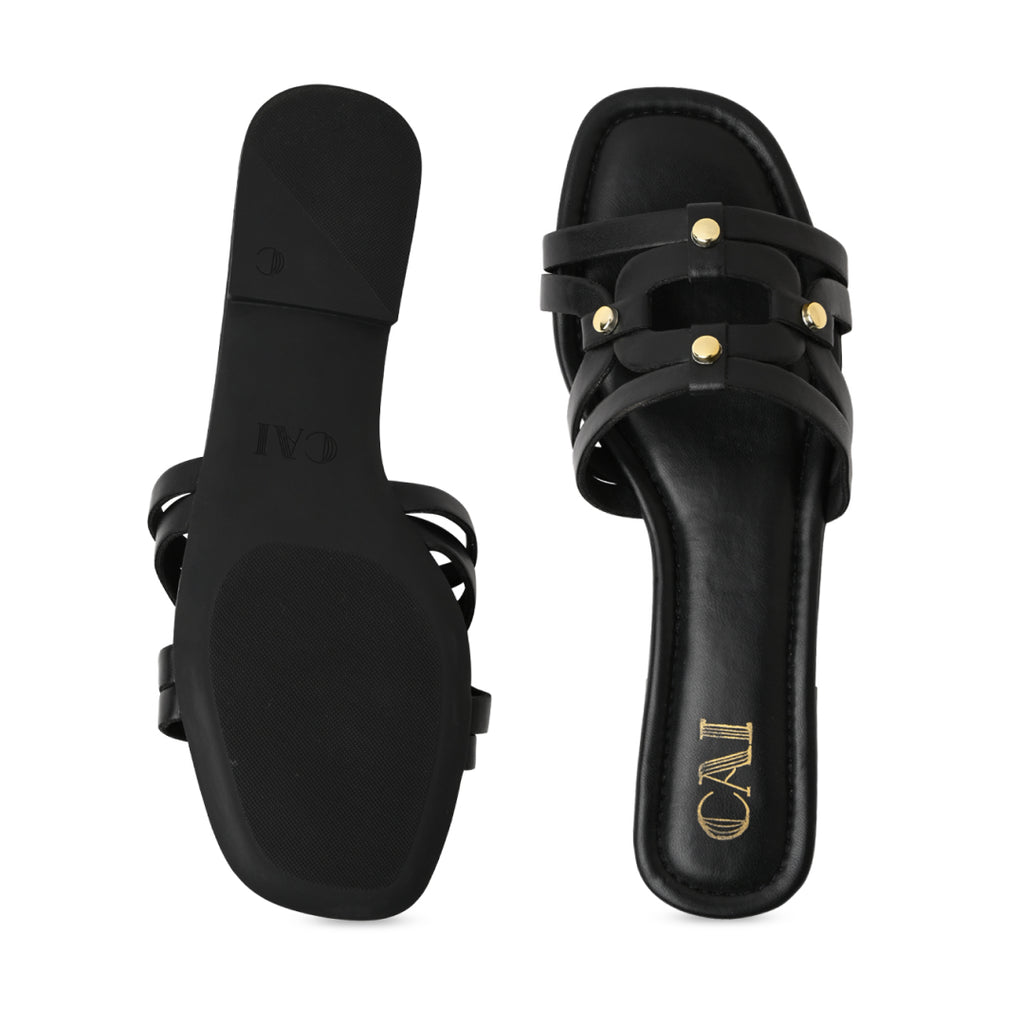 Geometric Black Rivet Flat
