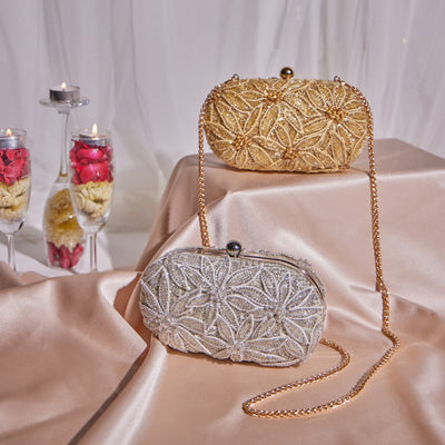 Golden Flower Clutch Bag