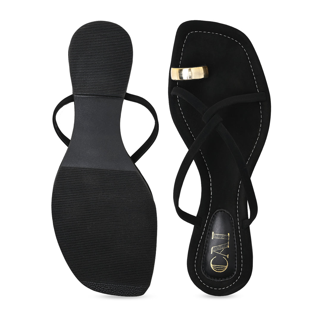 Gold Toe Ring Black Flat