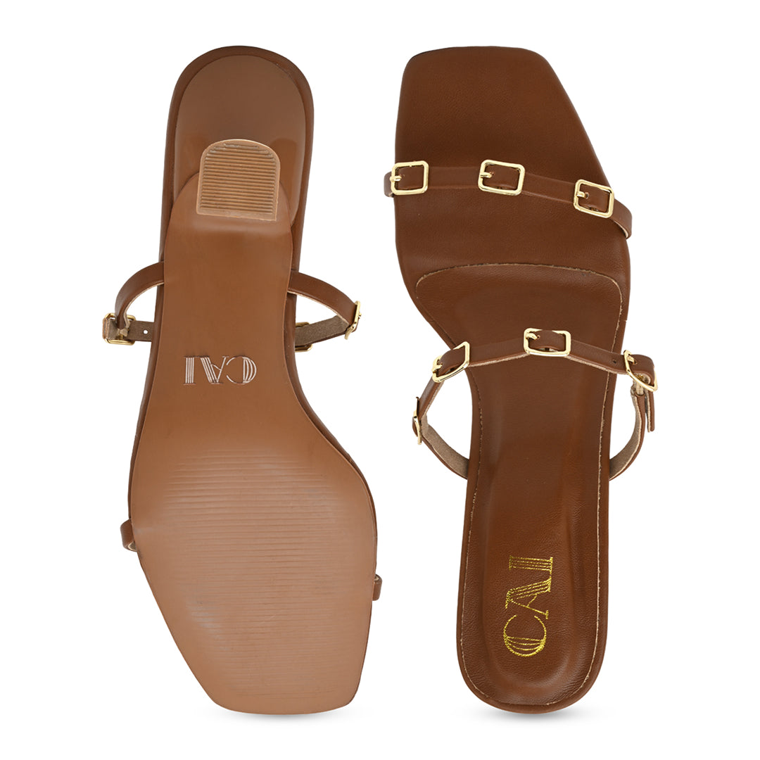 Multi Buckled Tan Heels