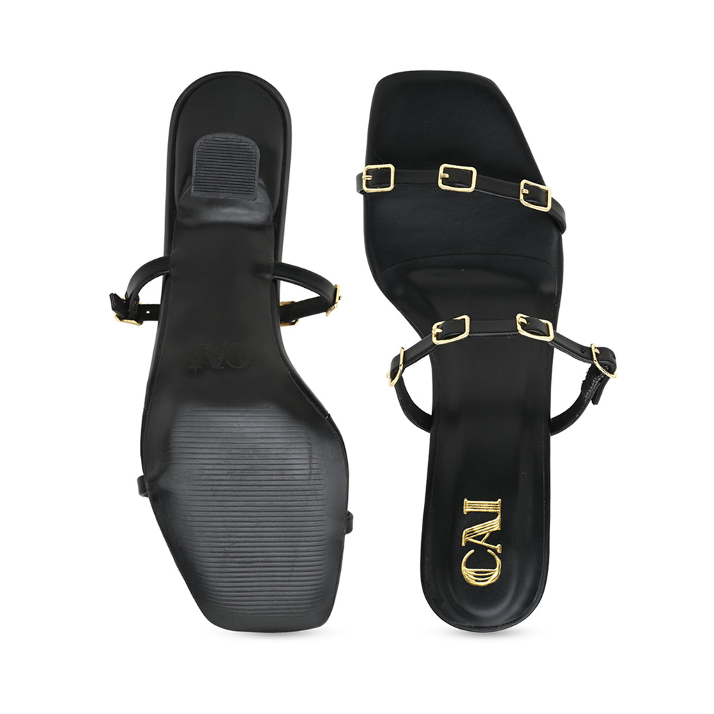 Multi Buckled Black Heels