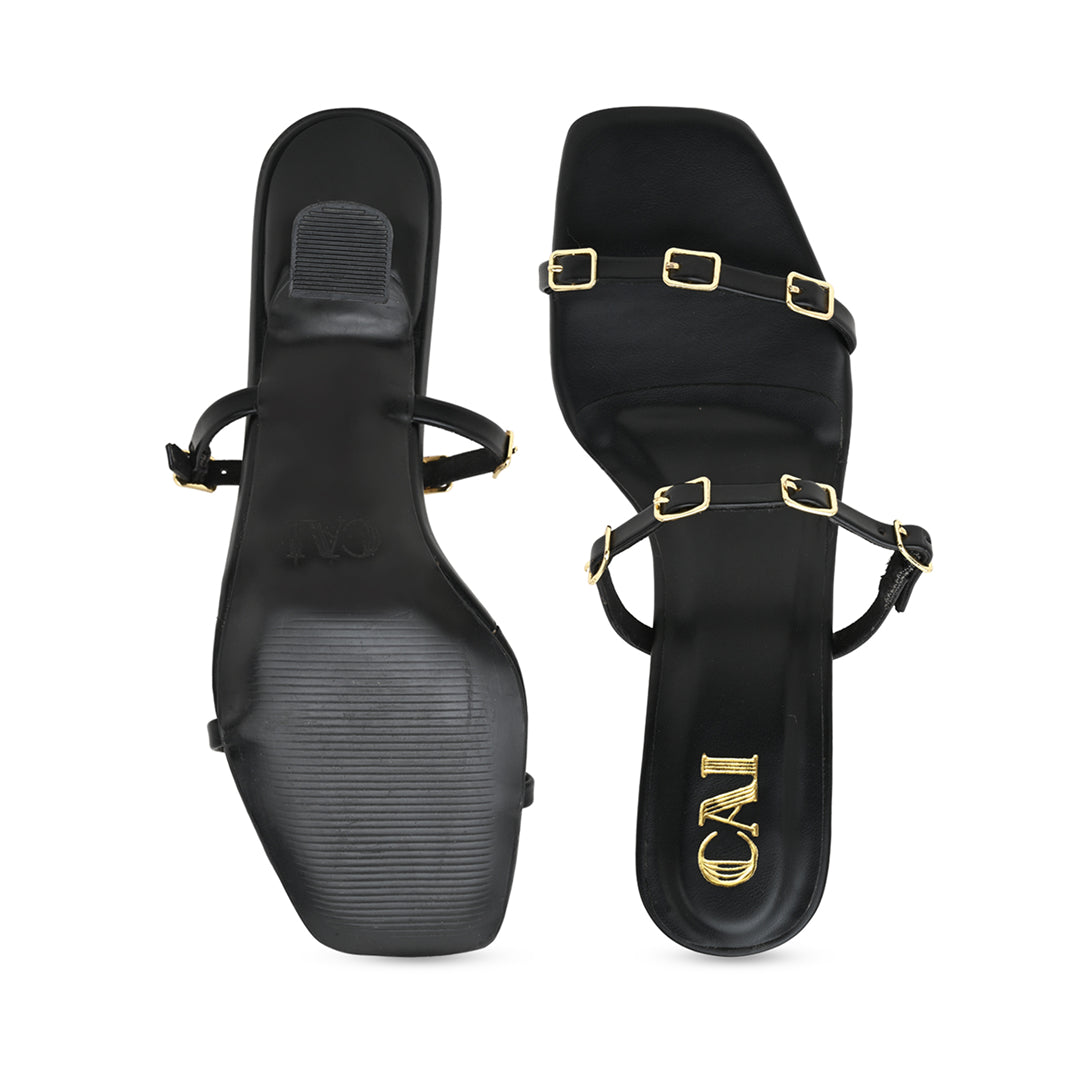 Multi Buckled Black Heels