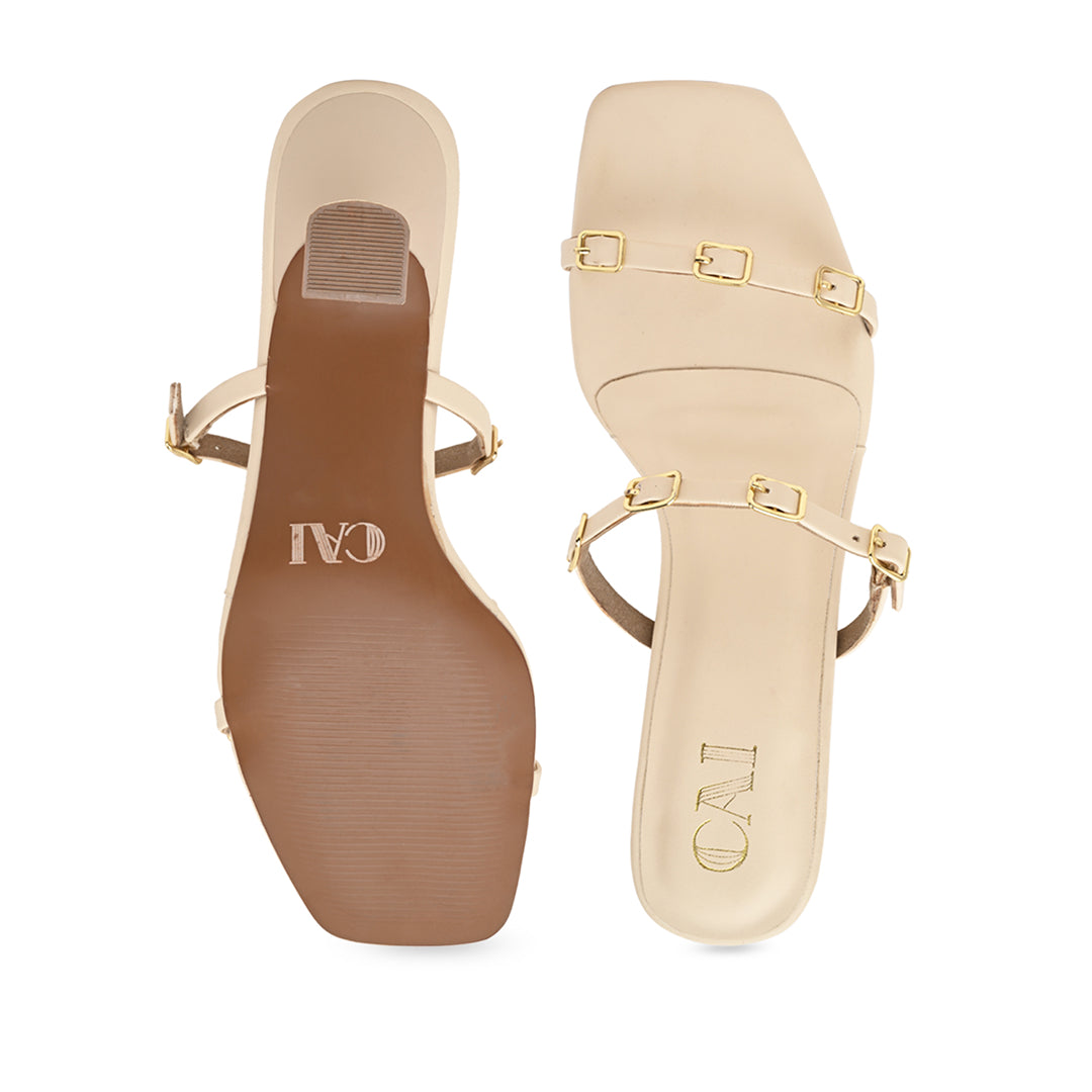 Multi Buckled Cream Heels