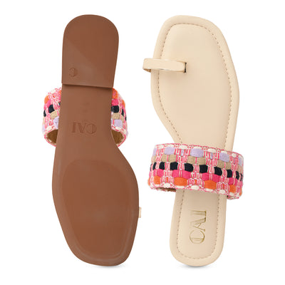 Pink Printed Toe Ring Flats