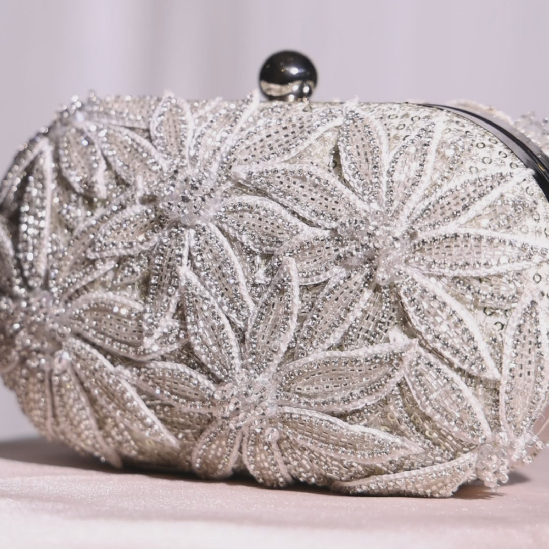 Silver Flower Clutch Bag