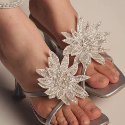 Sparkly Silver Flower Heel