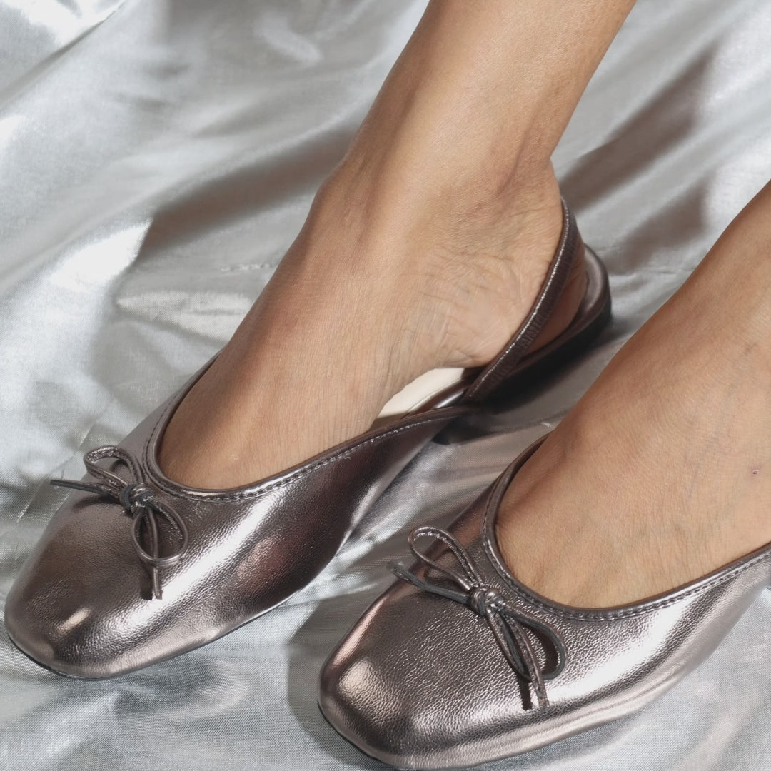 Gunmetal Bow Ballet Flats