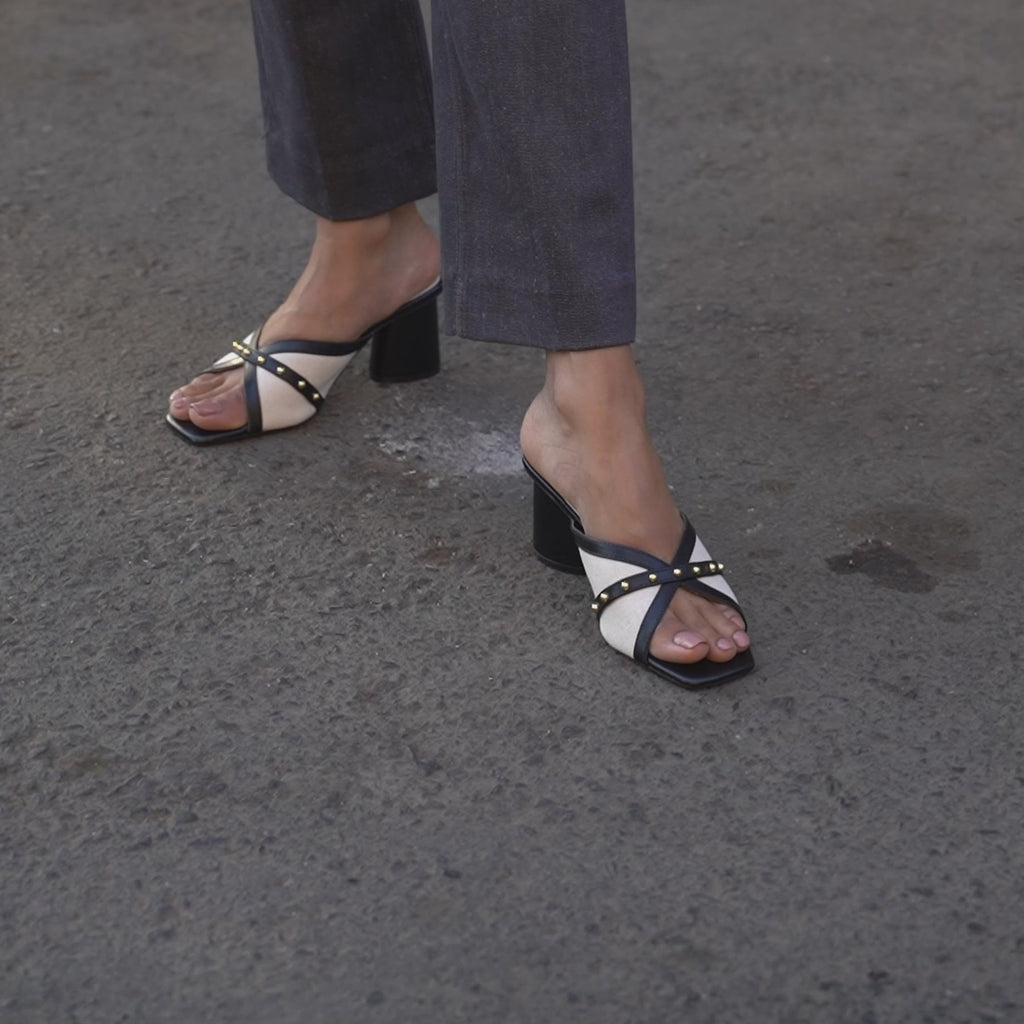 Canvas Rivet Black Heels