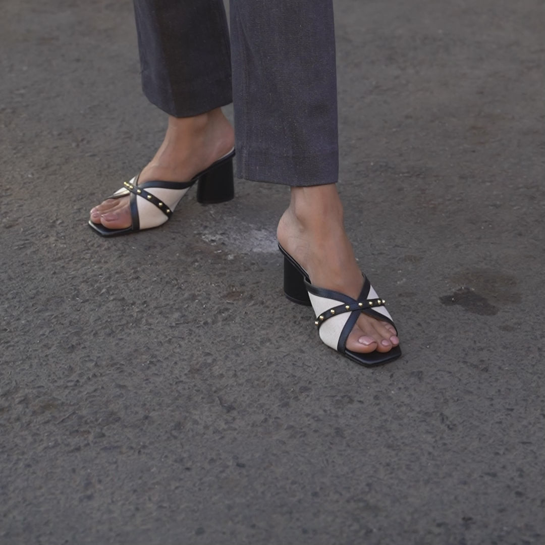 Canvas Rivet Black Heels
