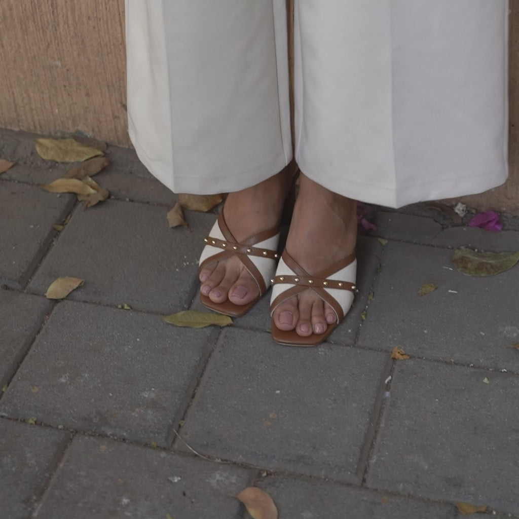 Canvas Rivet Tan Heels