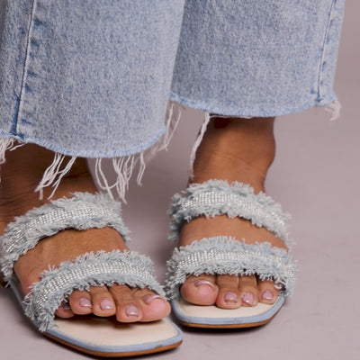 Denim Embellished Flats