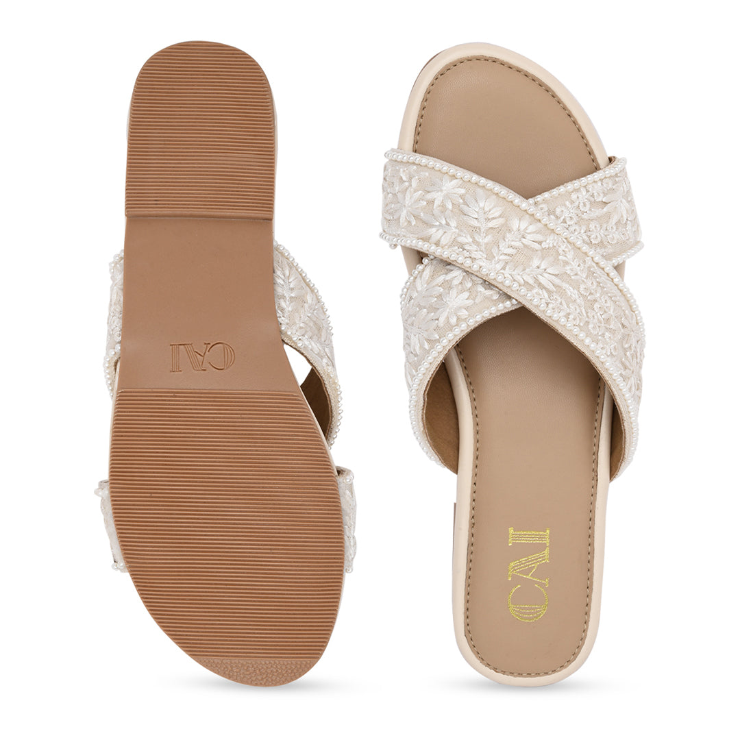 Pearl Embroidered Flats