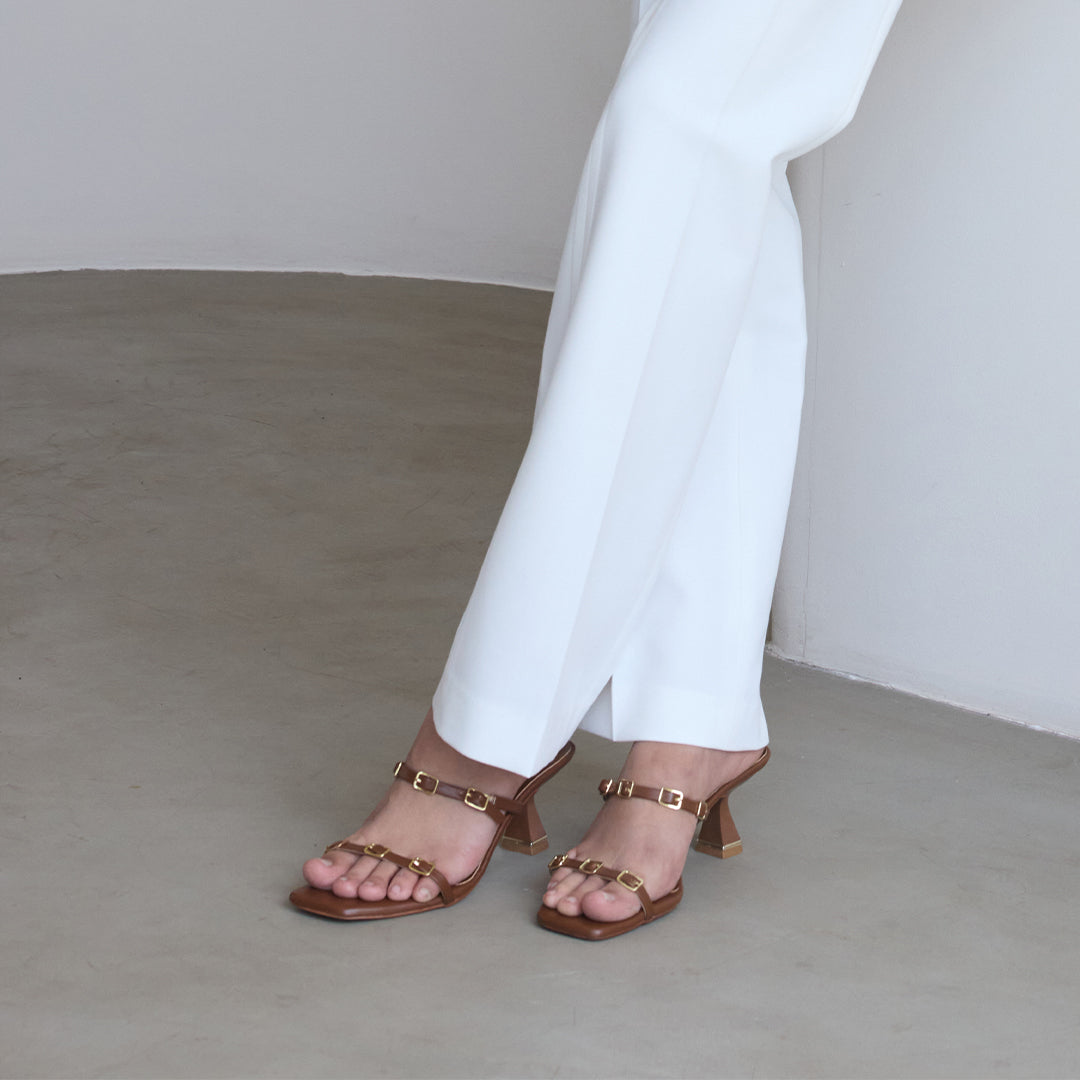 Multi Buckled Tan Heels
