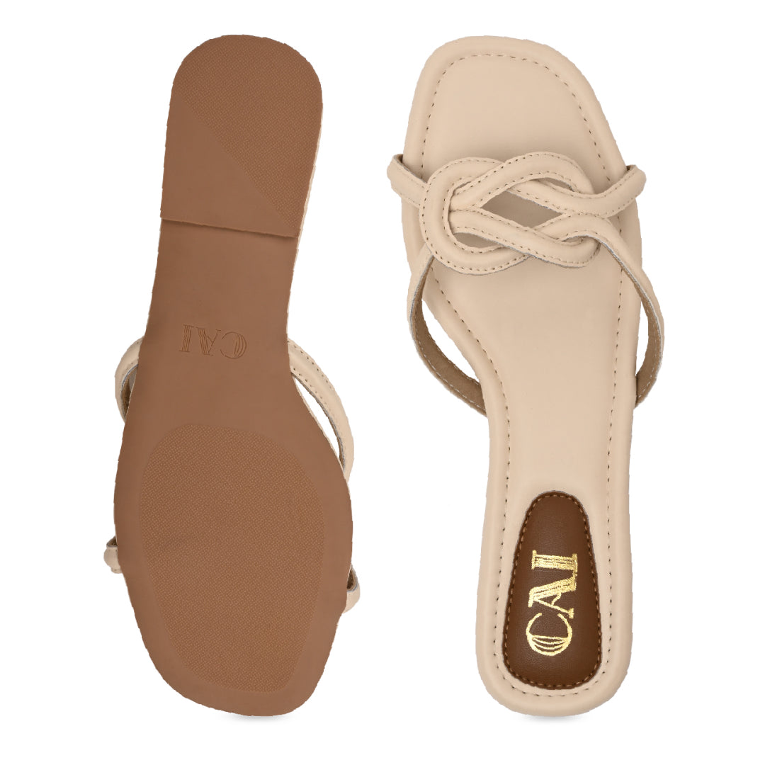 Twisted Strap Cream Flat