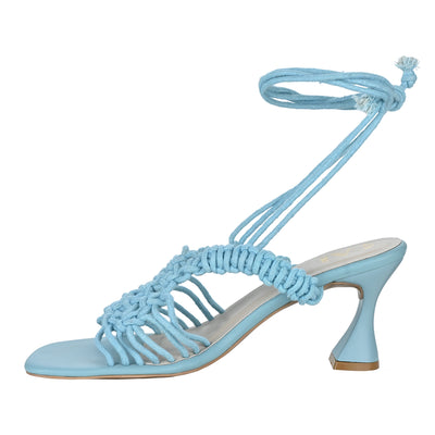 Buy Blue Knotted Tie-Up Heels in India