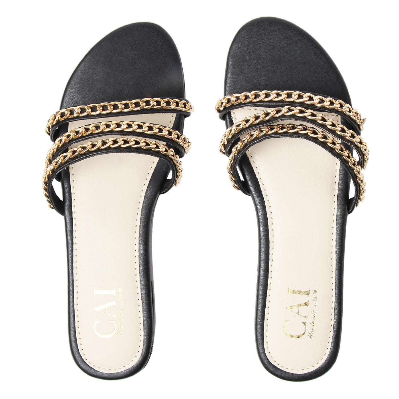 Slip on Flats: Buy Black Chain Open Toe Flats Online in India – The CAI ...