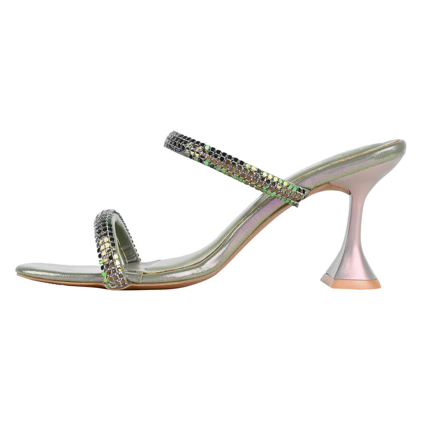 Two Strap Metallic Heels - Green