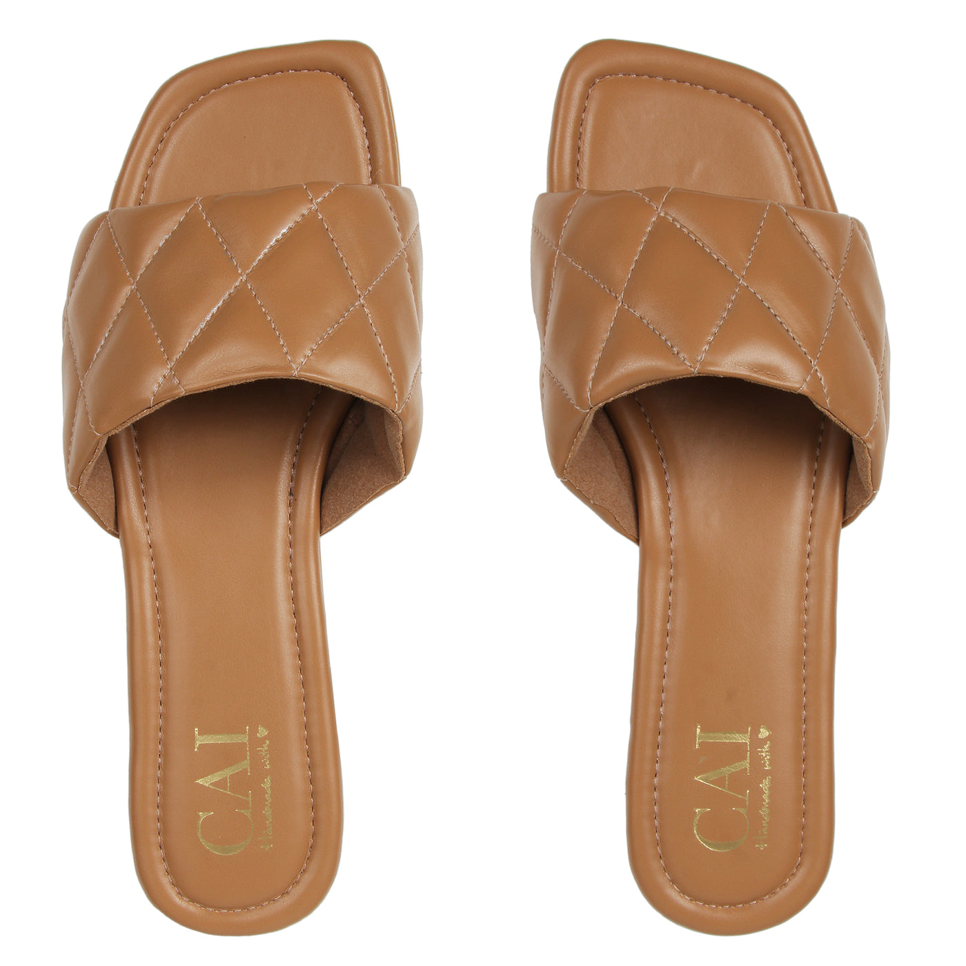 Tan Quilted Slides at The Cai Store