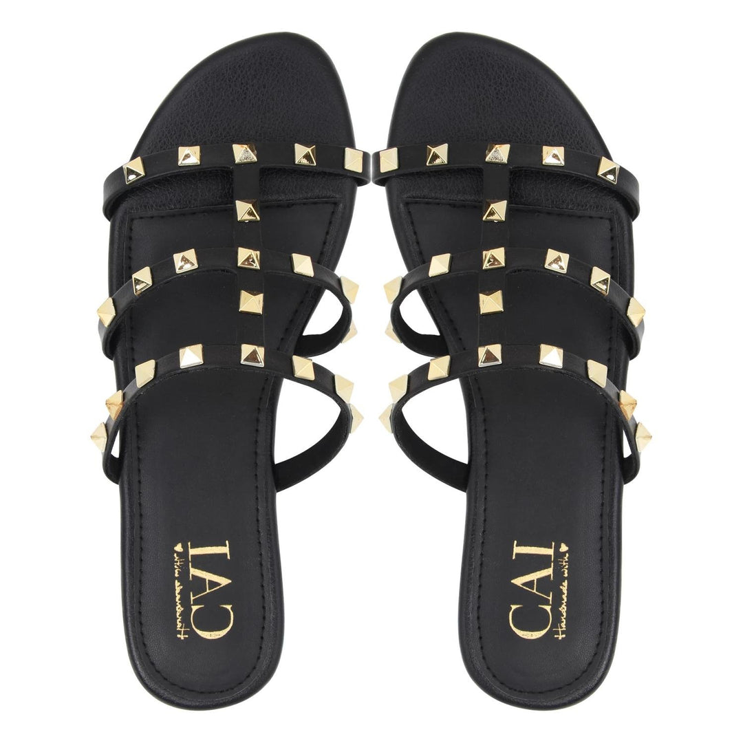 Women s Flats Buy Studded Slide Black Flat Sandals for Women Online Cai Store The CAI Store