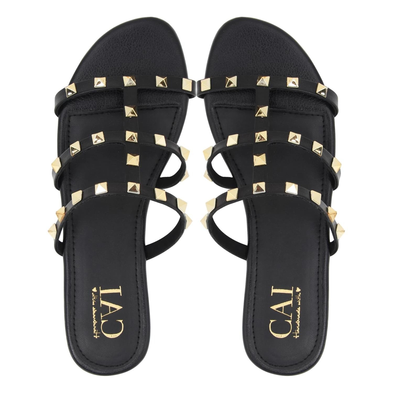 Women's Flats: Buy Studded Slide Black Flat Sandals for Women Online ...