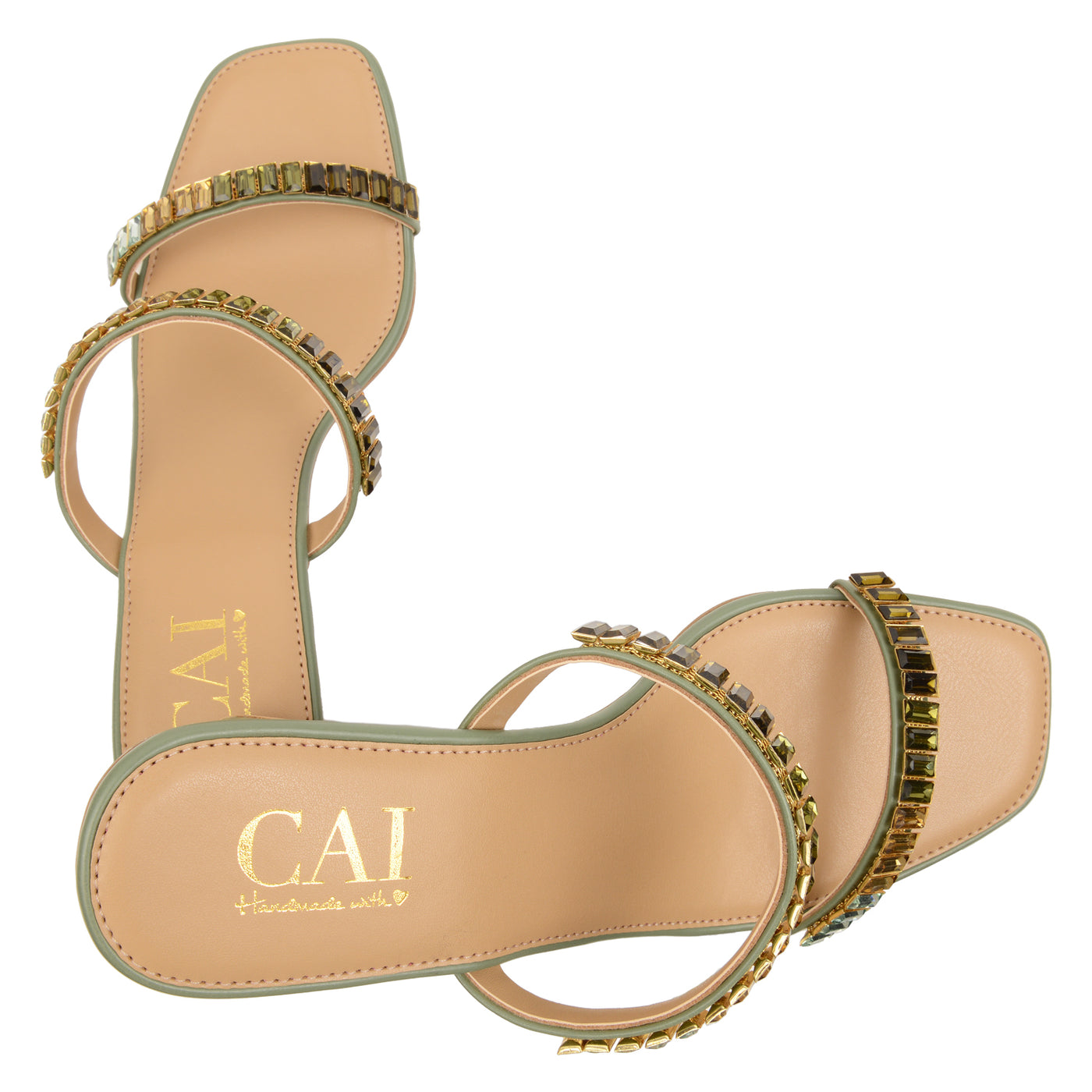 Two Strap Olive Embellished Heels in India