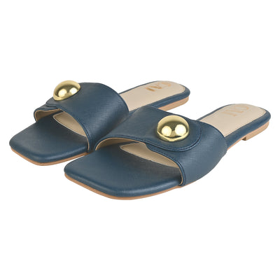 Button Up Navy Slides at CAI Store