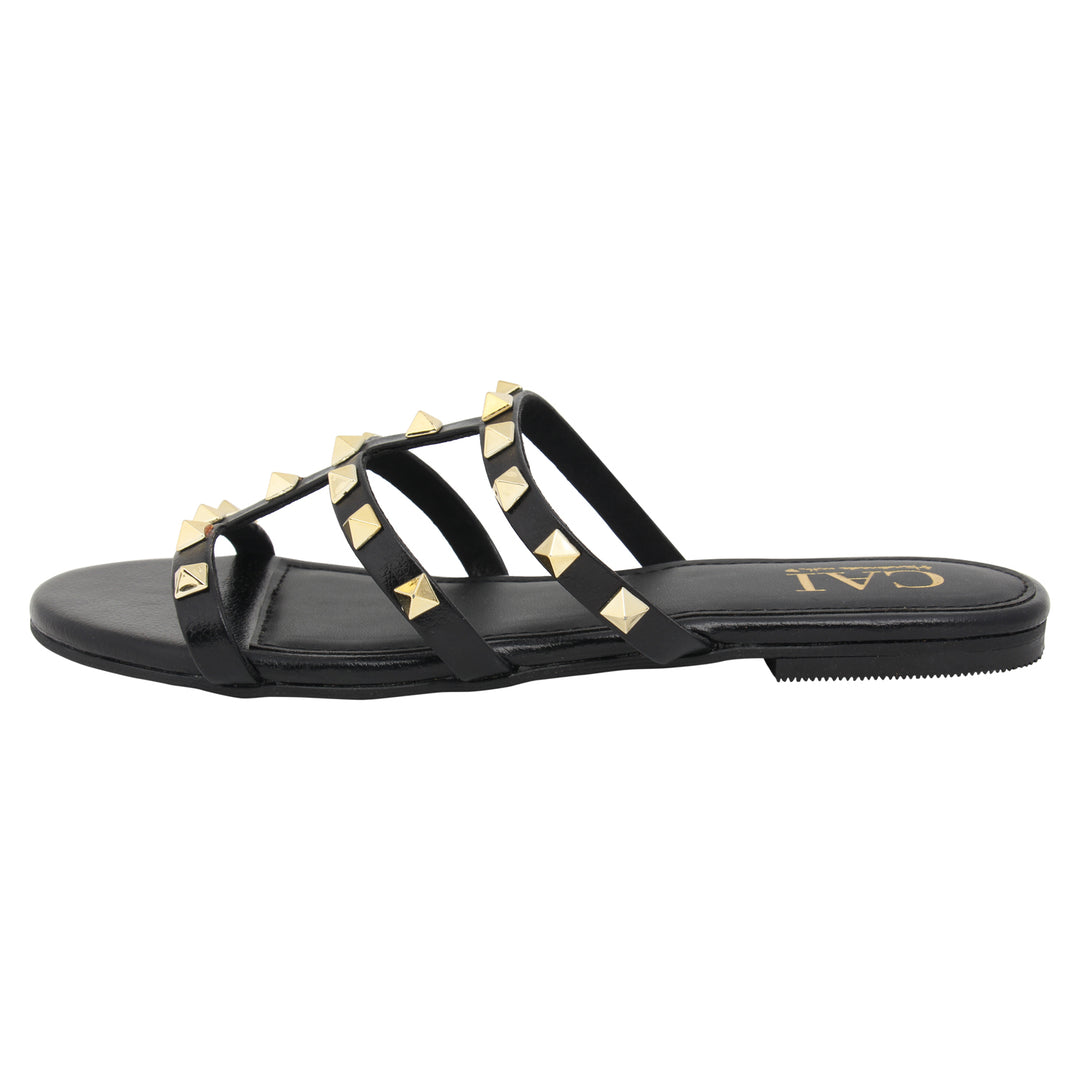 Women s Flats Buy Studded Slide Black Flat Sandals for Women Online Cai Store The CAI Store