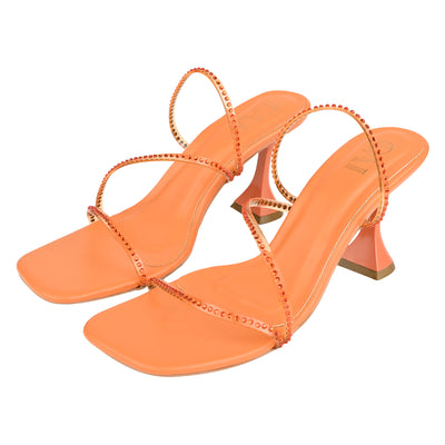 Orange Diamond Strap Heels For Womens