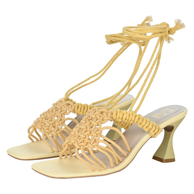 Buy Yellow Knotted Tie Up Heels Online