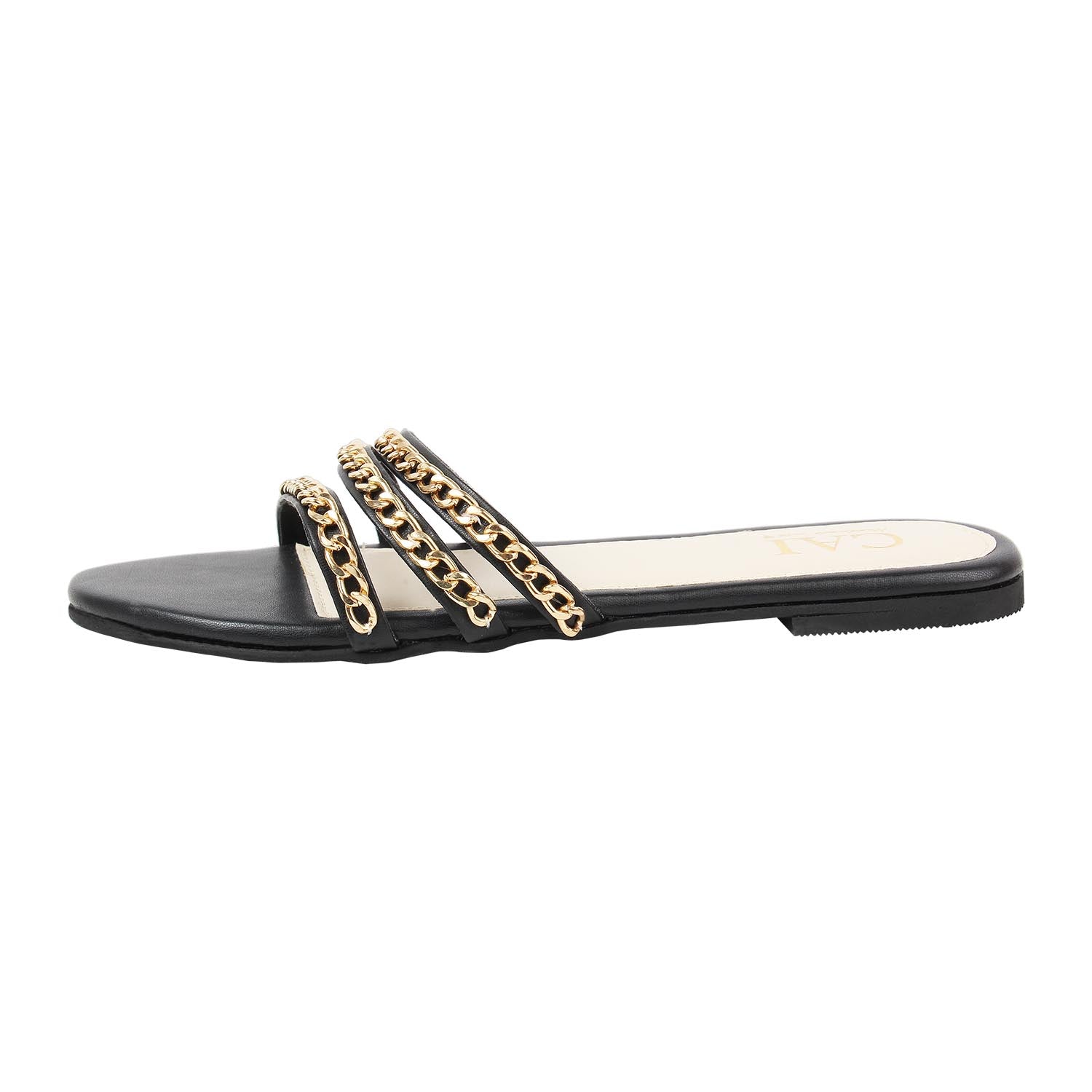 Slip on Flats: Buy Black Chain Open Toe Flats Online in India – The CAI ...