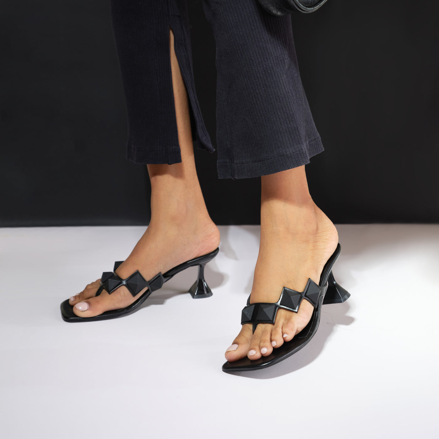 Black Studded Heels for Women