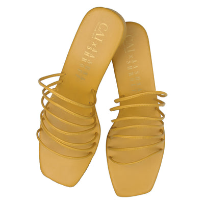 Casual Yellow Strapped Round Heels