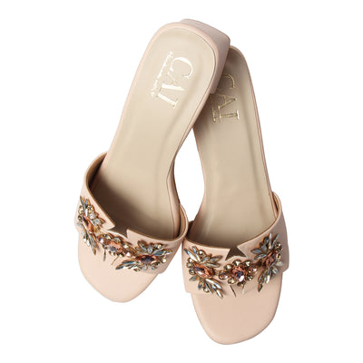 Peachy Embellished Heels for Party Wear
