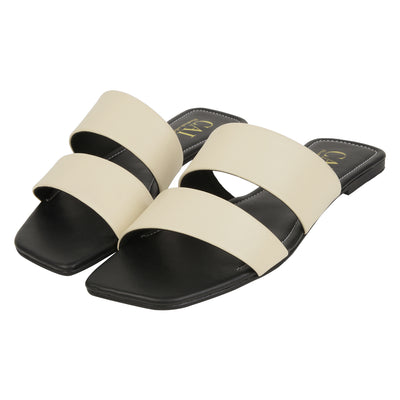 white tape flat sandals