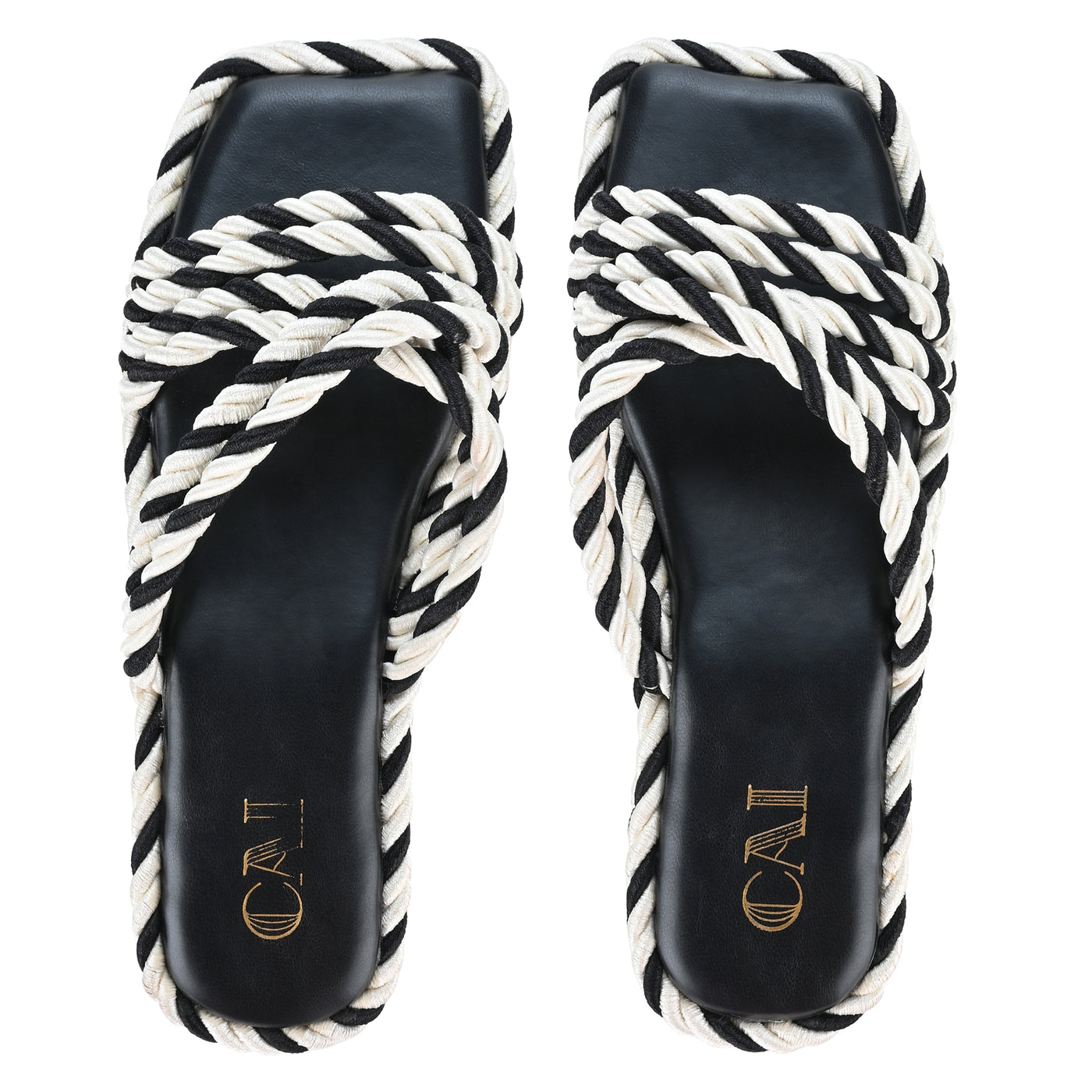 B&W Rope Platform Heels for Ladies
