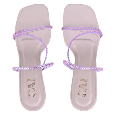 Lilac Diamond Strap Heels For Womens