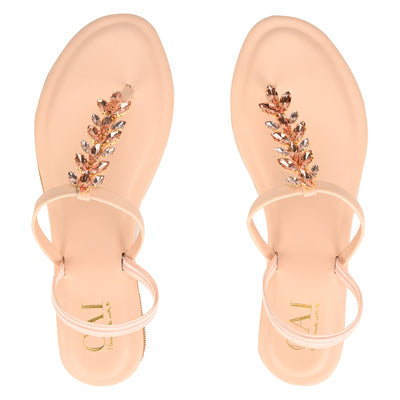 Starry T-strap Rose Gold Flats at The Cai Store