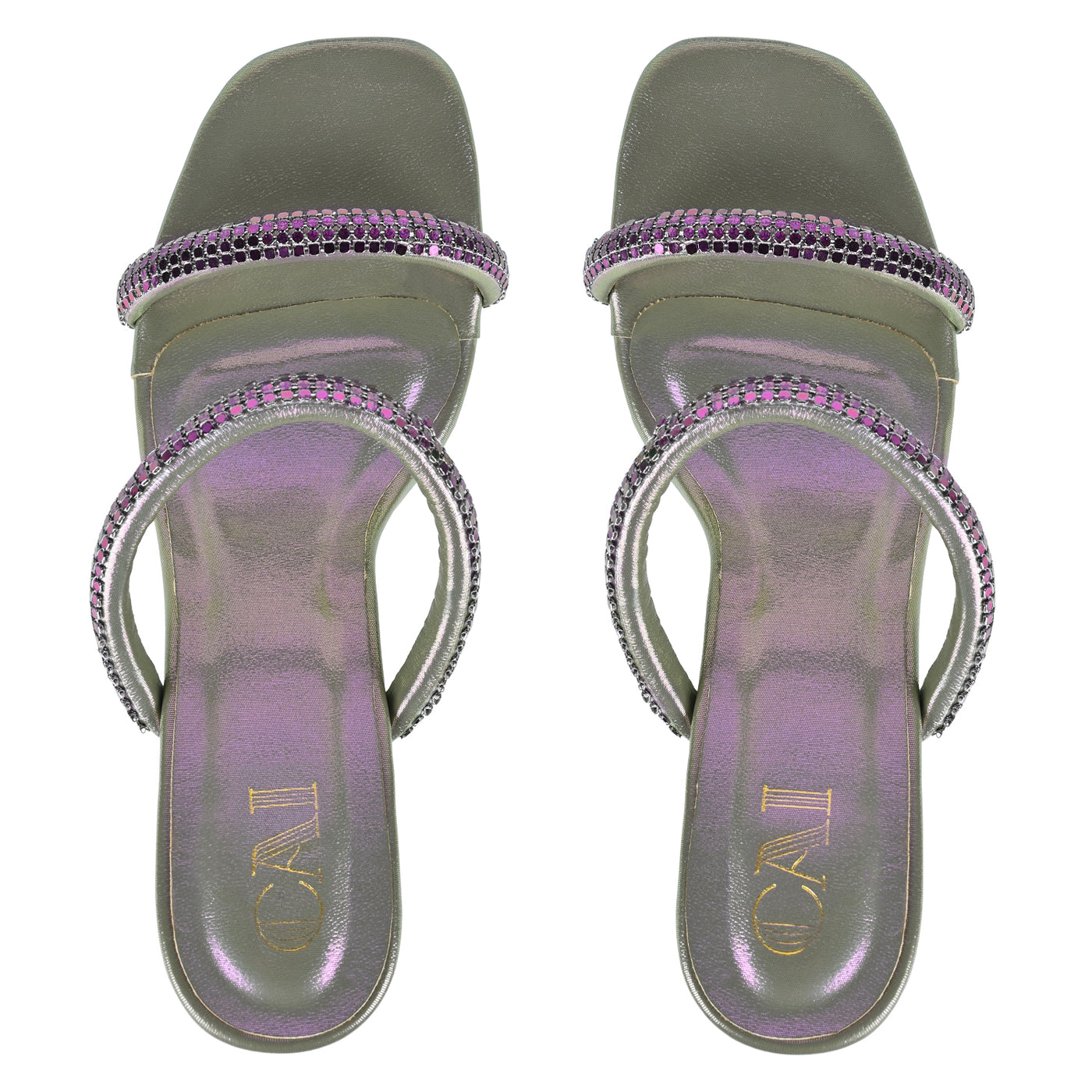 Two Strap Metallic Heels - Purple