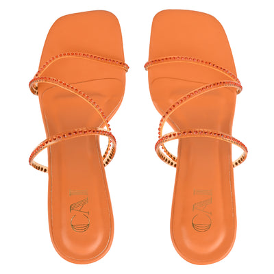 Orange Diamond Strap Heels For Ladies