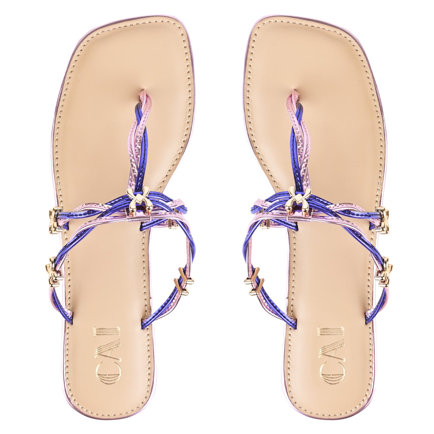 Violet Metallic T-strap Flats in India