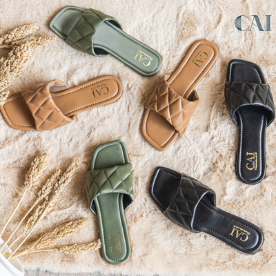 Tan Quilted Slides