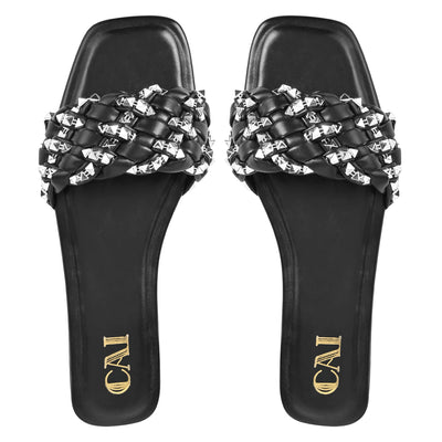 Black Braided Stud Flats