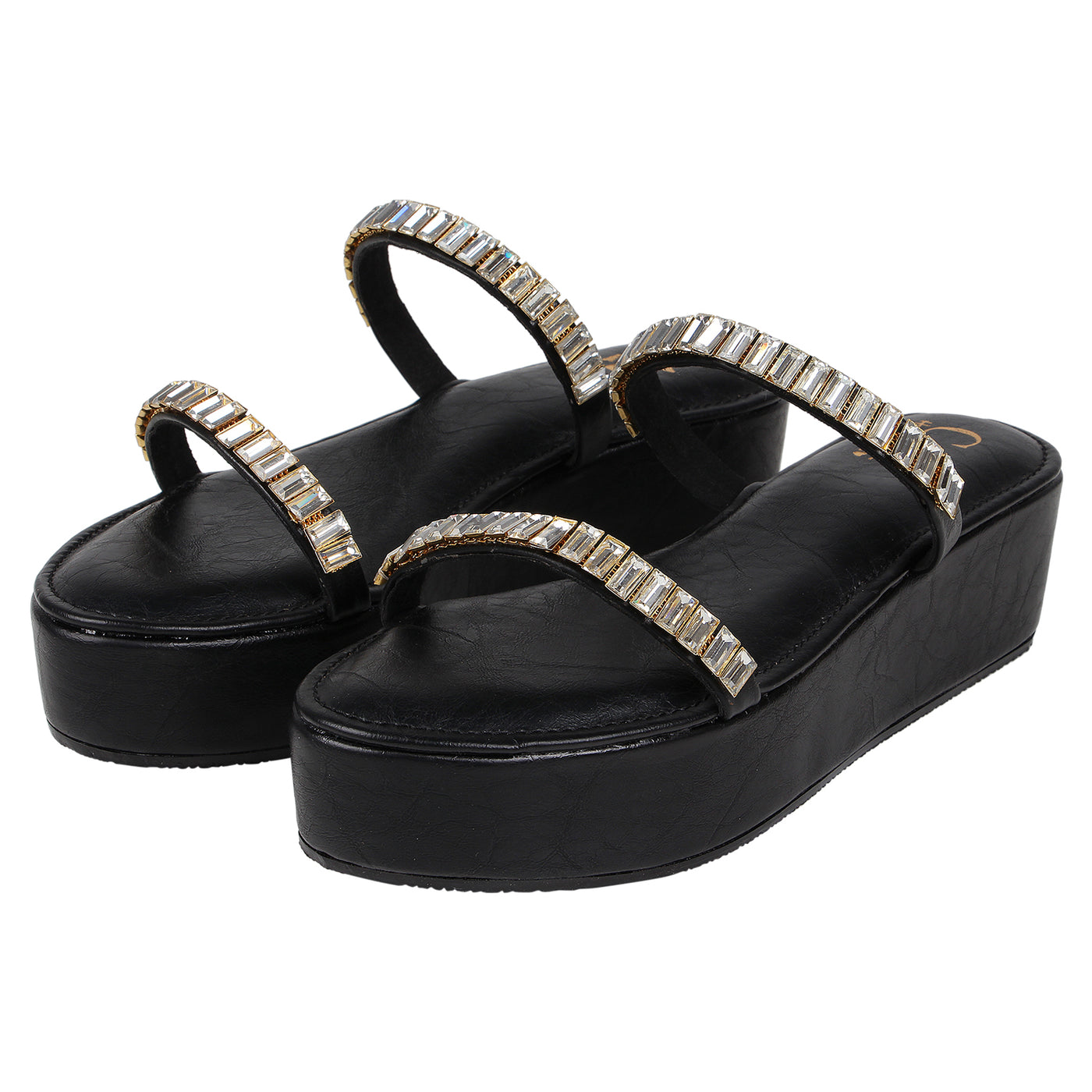 Two Strap Embellished Heels Black Online India