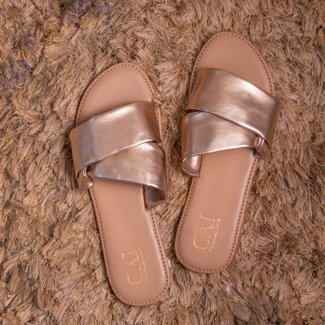 Dipped in Rose Gold Flat Sandals