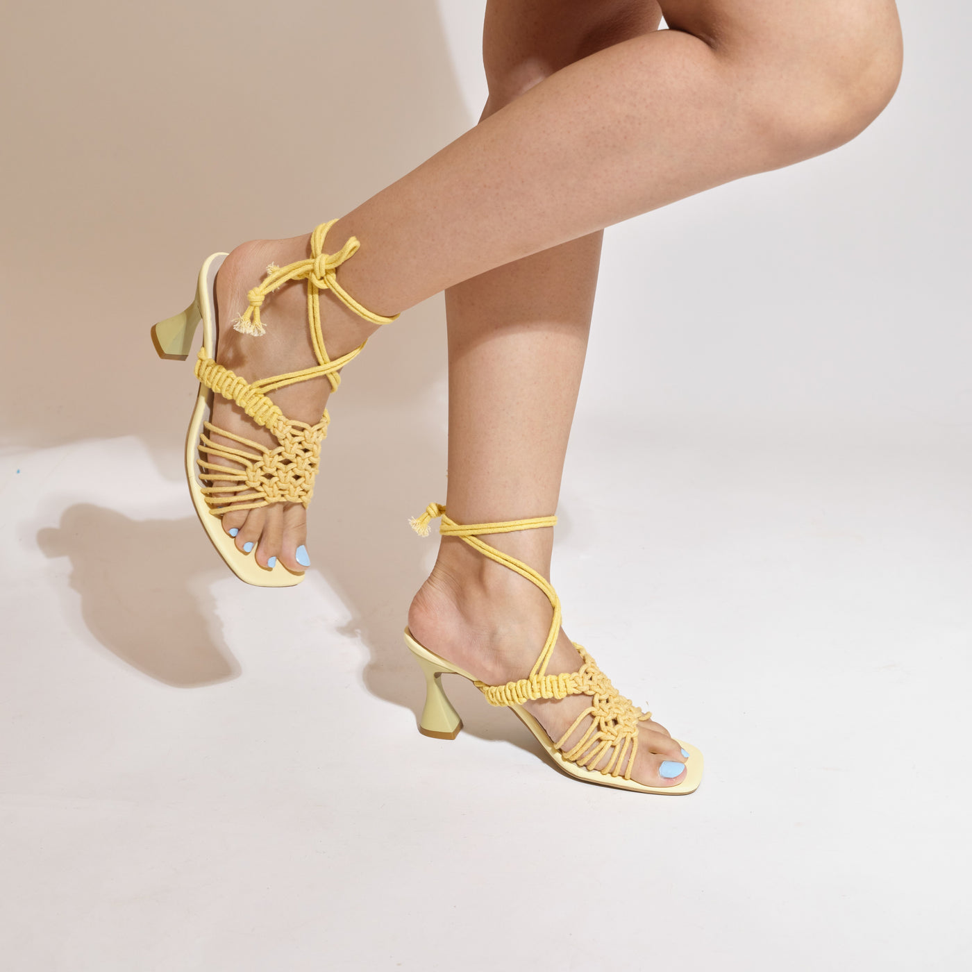 Buy Yellow Knotted Tie Up Heels For Ladies