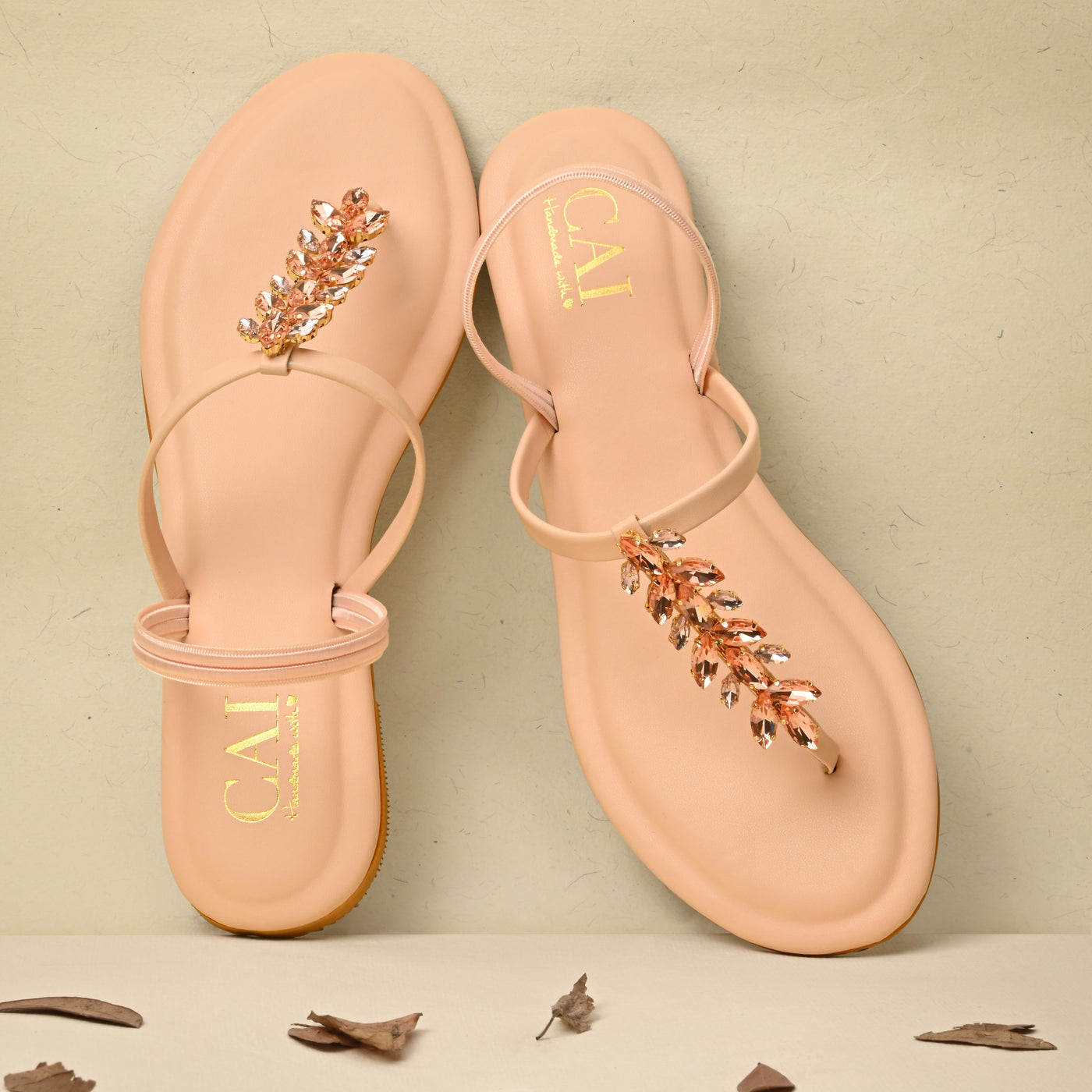 Starry T-strap Rose Gold Flats For Ladies