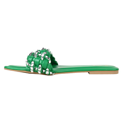 Green Braided Stud Flats